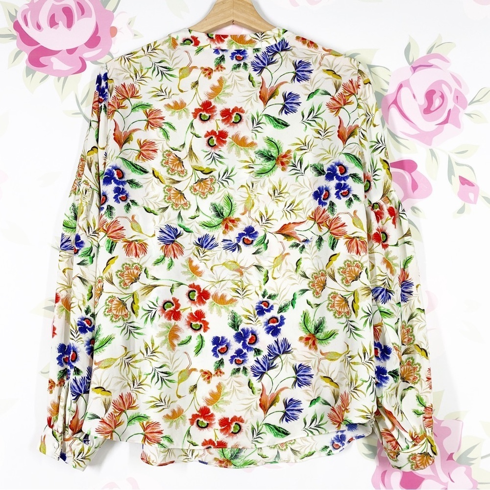 Rose & Olive Floral Print Tie Front Long Sleeves Blouse M - Picture 8 of 13